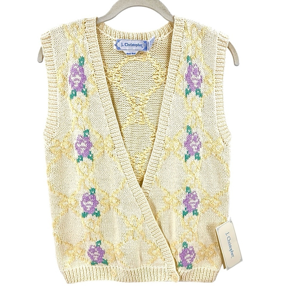 Vintage Sweater Vest Womens Medium Grandma Floral Wrap Cottage Fairy Whimsy NWT